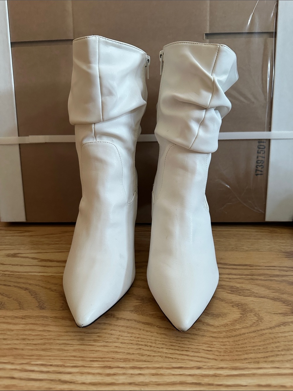 Boohoo Cream Slouchy Pointed-Toe Mid-Calf Boots